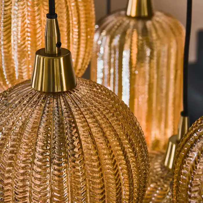 V-Shape 4+3-light Pendant Light / Amber glass - Zijlstra