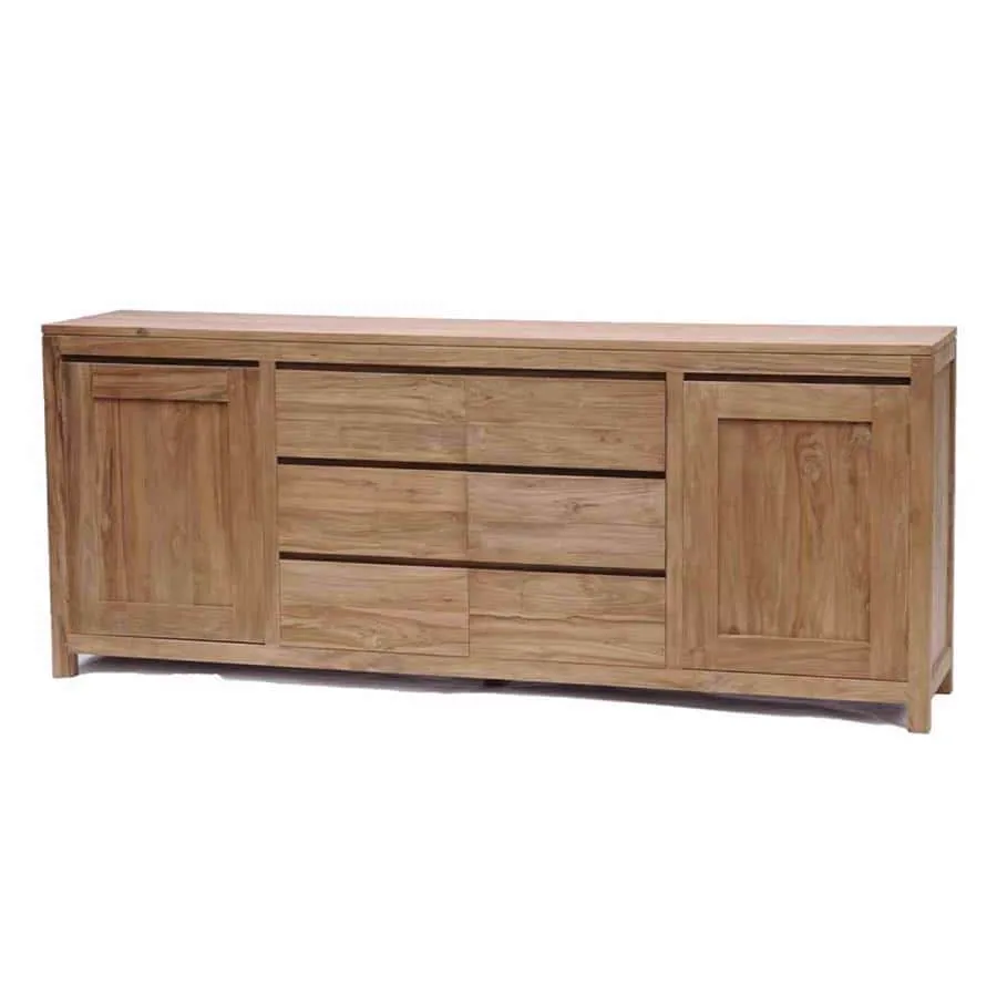 Corona Sideboard 220 cm auf weißem Hintergrund, frontal fotografiert mit zwei Türen und drei Schubladen - Tower Living