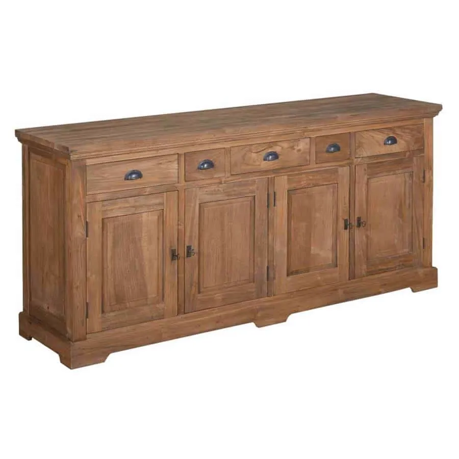 Das Bologna Sideboard 200 cm, ein Holz-Sideboard mit vier Schubladen und vier Türen, auf weißem Hintergrund - Tower Living