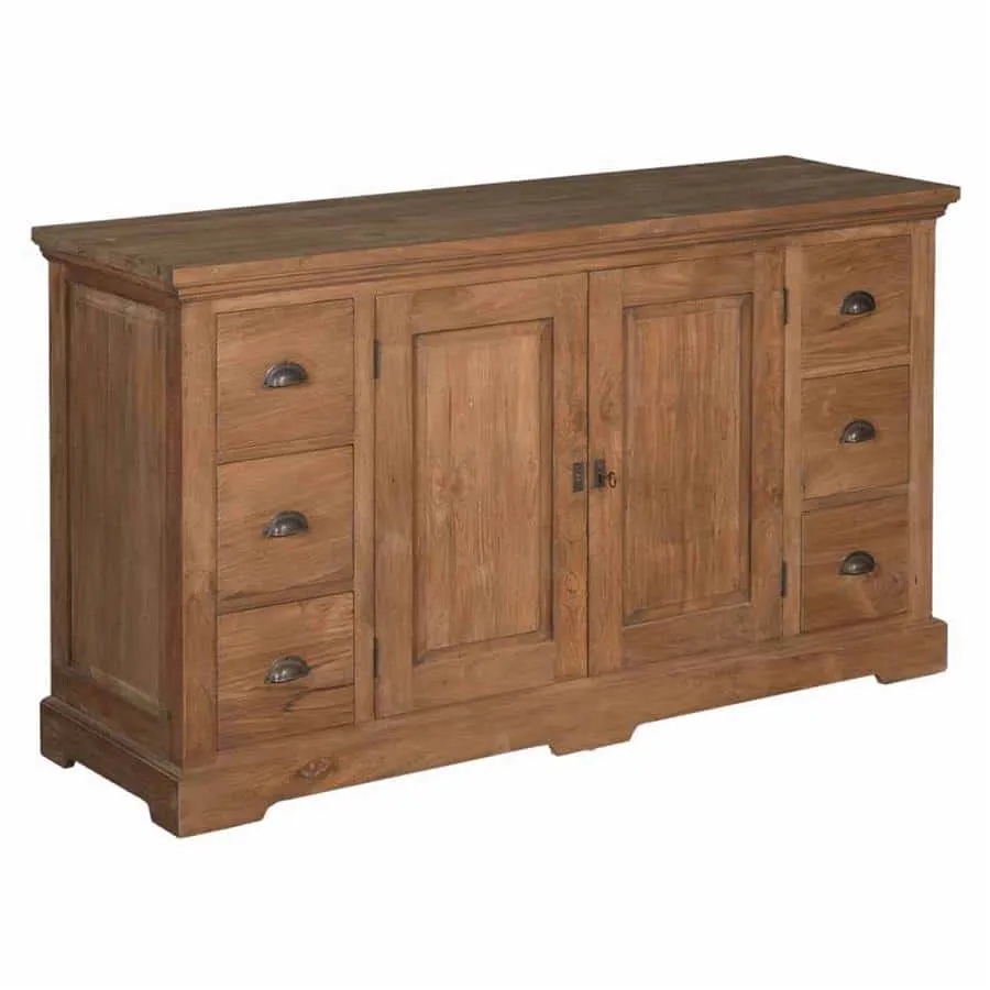 Das Bologna Sideboard 160 cm, ein Holz-Sideboard mit Schubladen und Türen, auf weißem Hintergrund - Tower Living