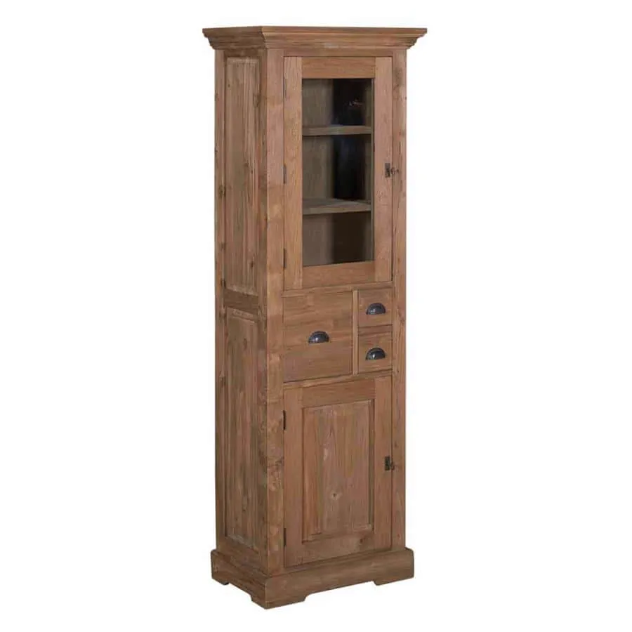 Bologna Vitrinenschrank 66 cm auf weißem Hintergrund, mit einer Glastür und drei Schubladen - Tower Living