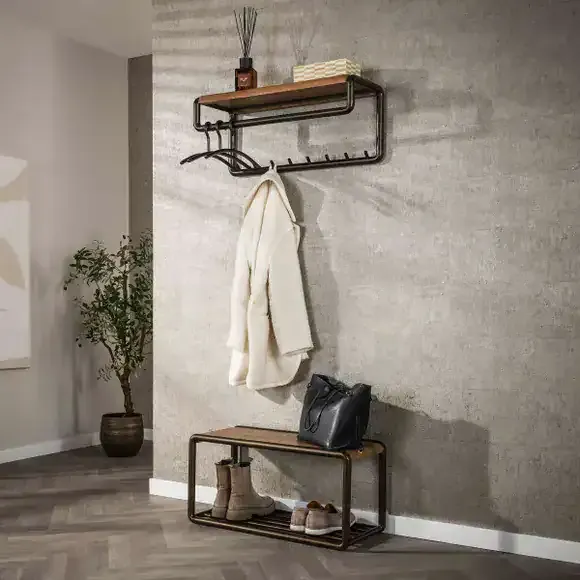 Coat Rack Round rail and hat shelf 8 hooks / Solid acacia - Zijlstra