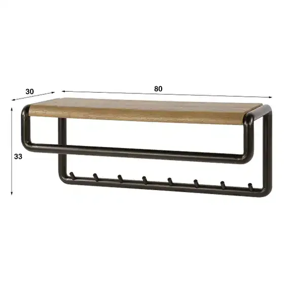 Coat Rack Round rail and hat shelf 8 hooks / Solid acacia - Zijlstra