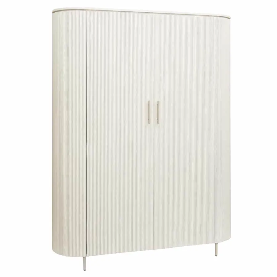 Corbetta Wandschrank 145 cm auf weißem Hintergrund, mit Türen mit vertikalen Rillen und zwei Griffen - Tower Living
