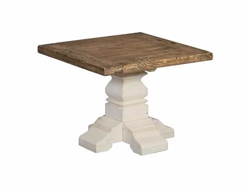 Amanda Beistelltisch 60 cm mit Holzplatte und weißem Fuß auf weißem Hintergrund - Tower Living