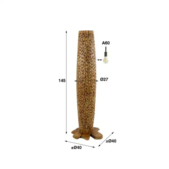 Einzigartige Holz-Stehleuchte mit einem detaillierten Design und natürlicher Oberfläche, perfekt für einen modernen oder skandinavischen Einrichtungsstil. - Zijlstra