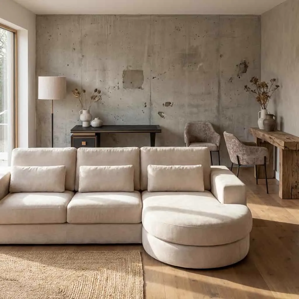Bank Felix white chenille 2,5-seater + lounge round rechts - Richmond Interiors