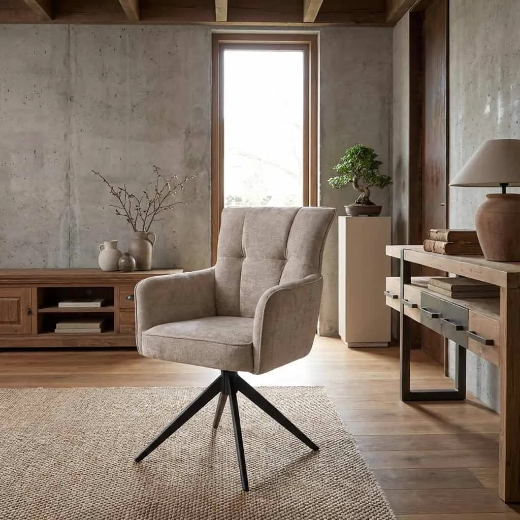 Bardi Sessel - Haga 30 Beige in einem modernen Interieur mit Holz Akzenten und einem Fenster - Tower Living