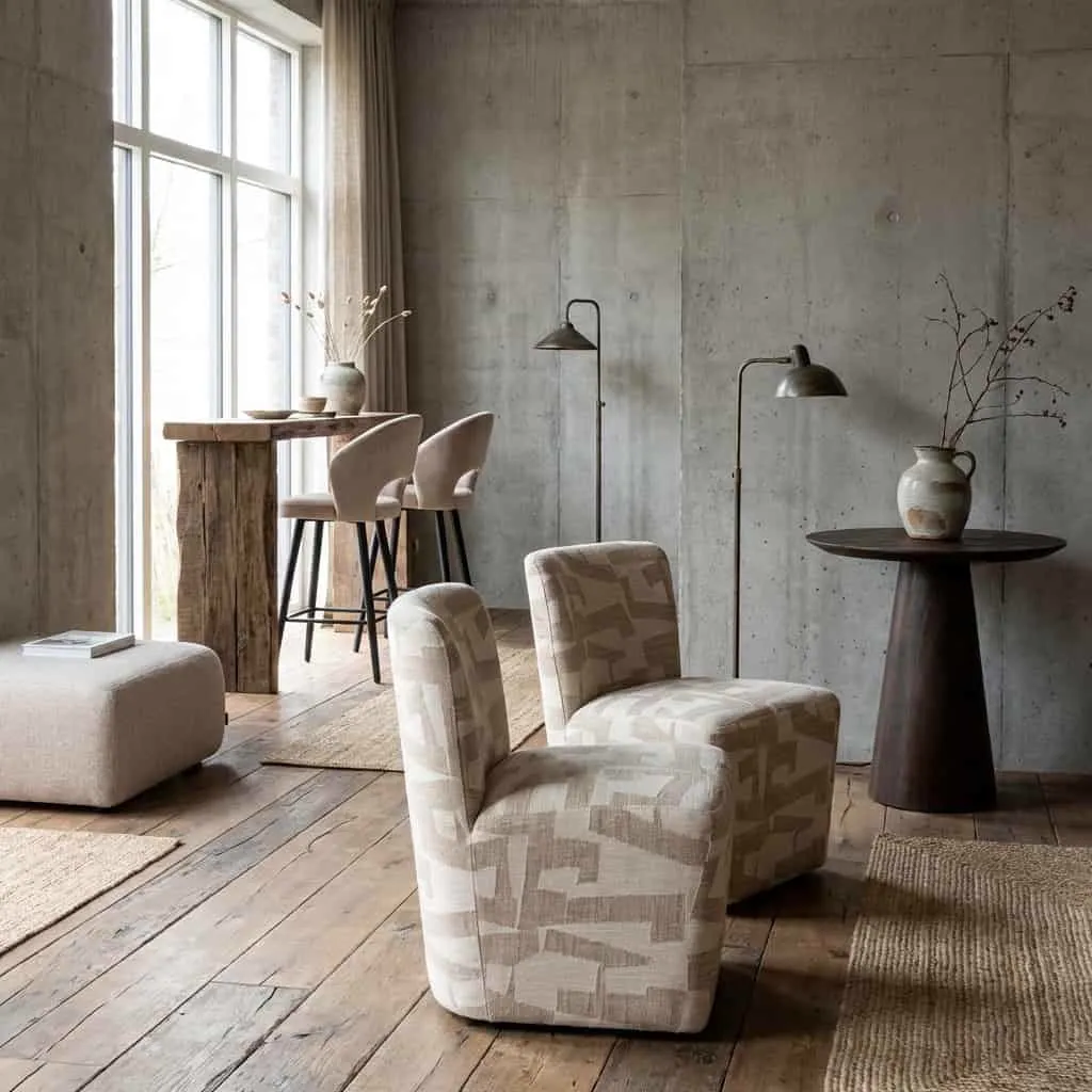 Dining chair Lorain beige graphic on wheels (Fabric) - Richmond Interiors