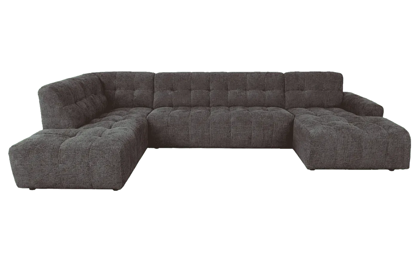 Memphis Chaise R - 3-seater - Ottoman L - Haga 16 charcoal bankstel in een studio-opstelling, vanuit een laag standpunt gefotografeerd - Tower Living
