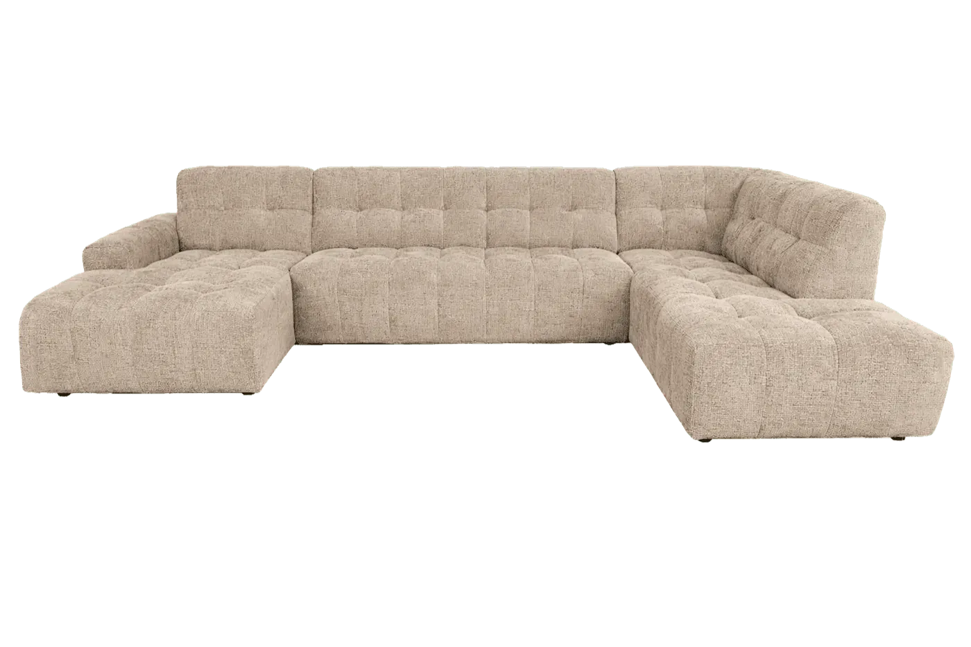 De Memphis Chaise L - 3-seater - Ottoman R - Haga 30 beige bankstel op een witte achtergrond - Tower Living