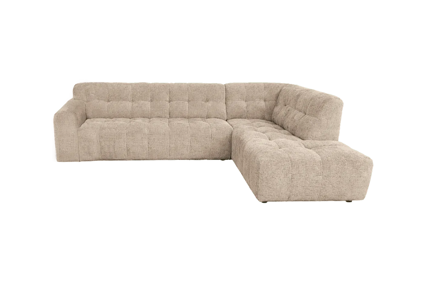 De Memphis 3-AL + Ottoman R - Haga 30 beige bank, een beige hoekbank met ottoman, op een witte achtergrond - Tower Living