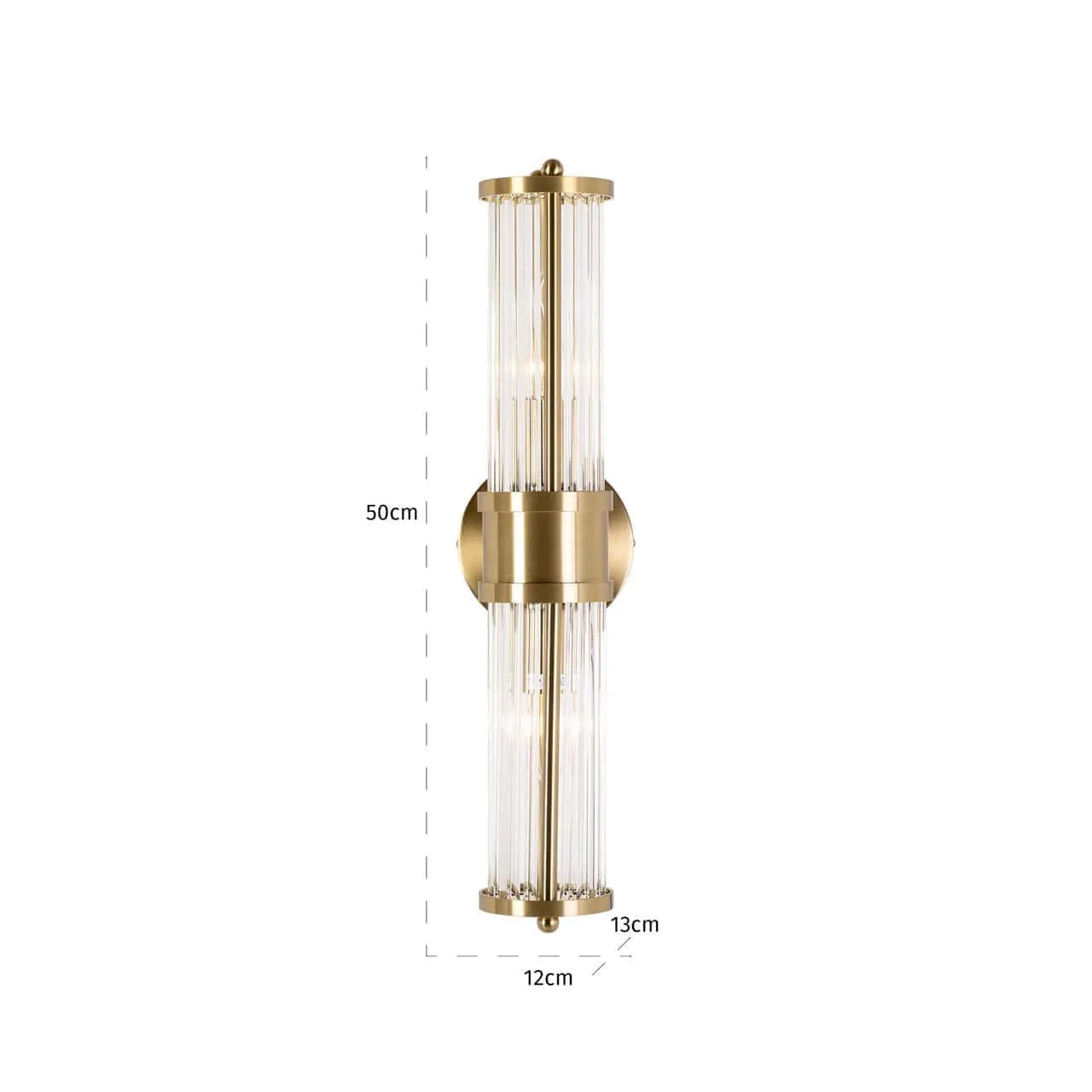 Wandleuchte Lyan brushed gold auf weißem Hintergrund, mit Abmessungen von 50 cm Höhe und 12 cm Breite - Richmond Interiors