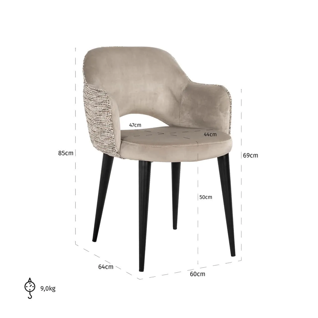 Dining chair Giovanna trendy nature / khaki velvet flame retardant - Richmond Interiors