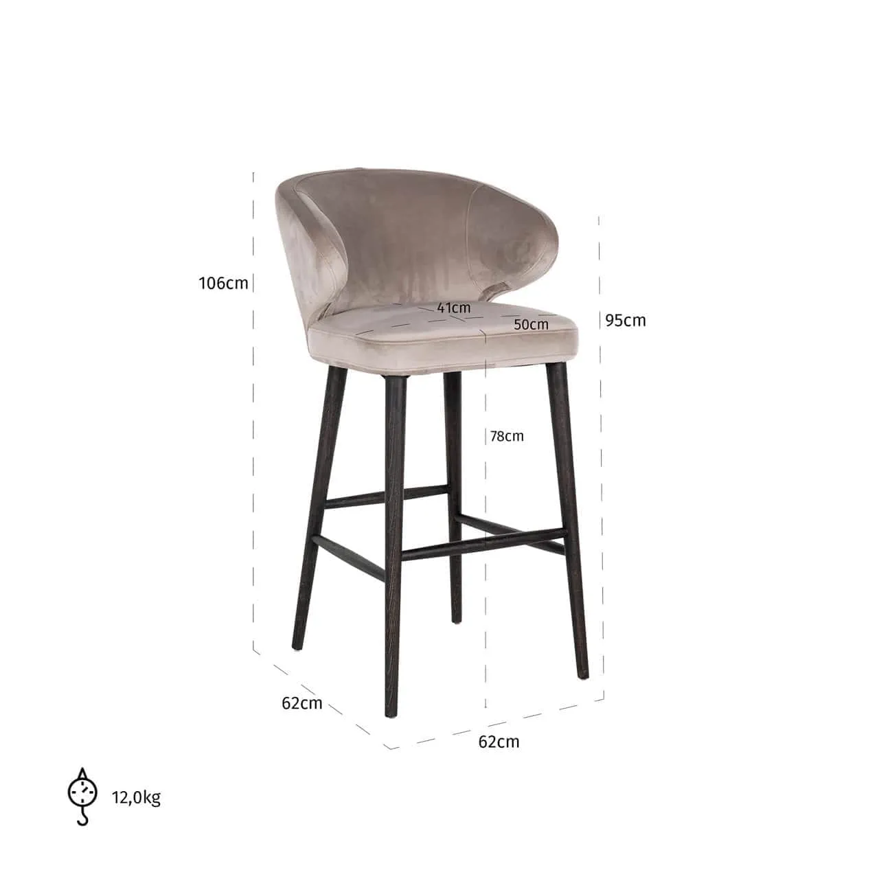 Bar Stool Indigo khaki velvet - Richmond Interiors