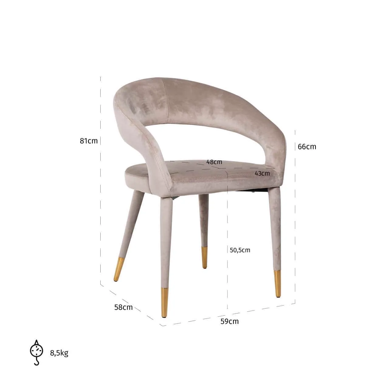 Dining chair Gia khaki velvet flame retardant - Richmond Interiors