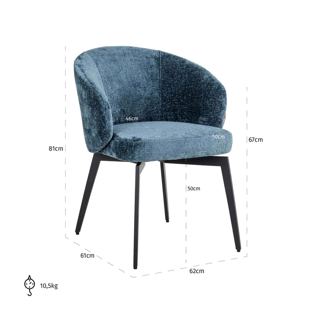 Amphara dining chair blue chenille flame retardant - Richmond Interiors