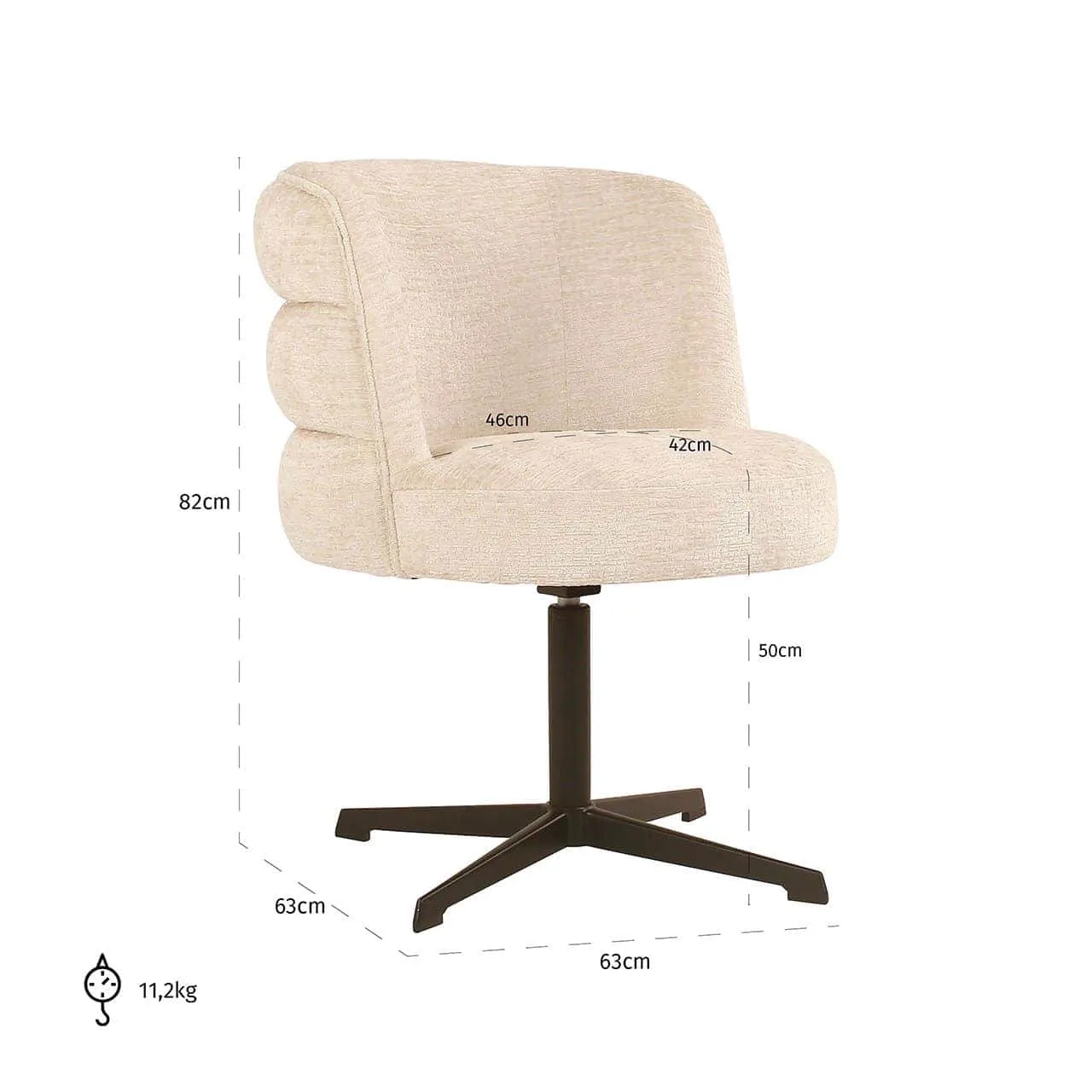 Esszimmerstuhl Alexander Jones cream fusion swivel (Chadwick) auf weißem Hintergrund, mit Maßen und Gewicht - Richmond Interiors