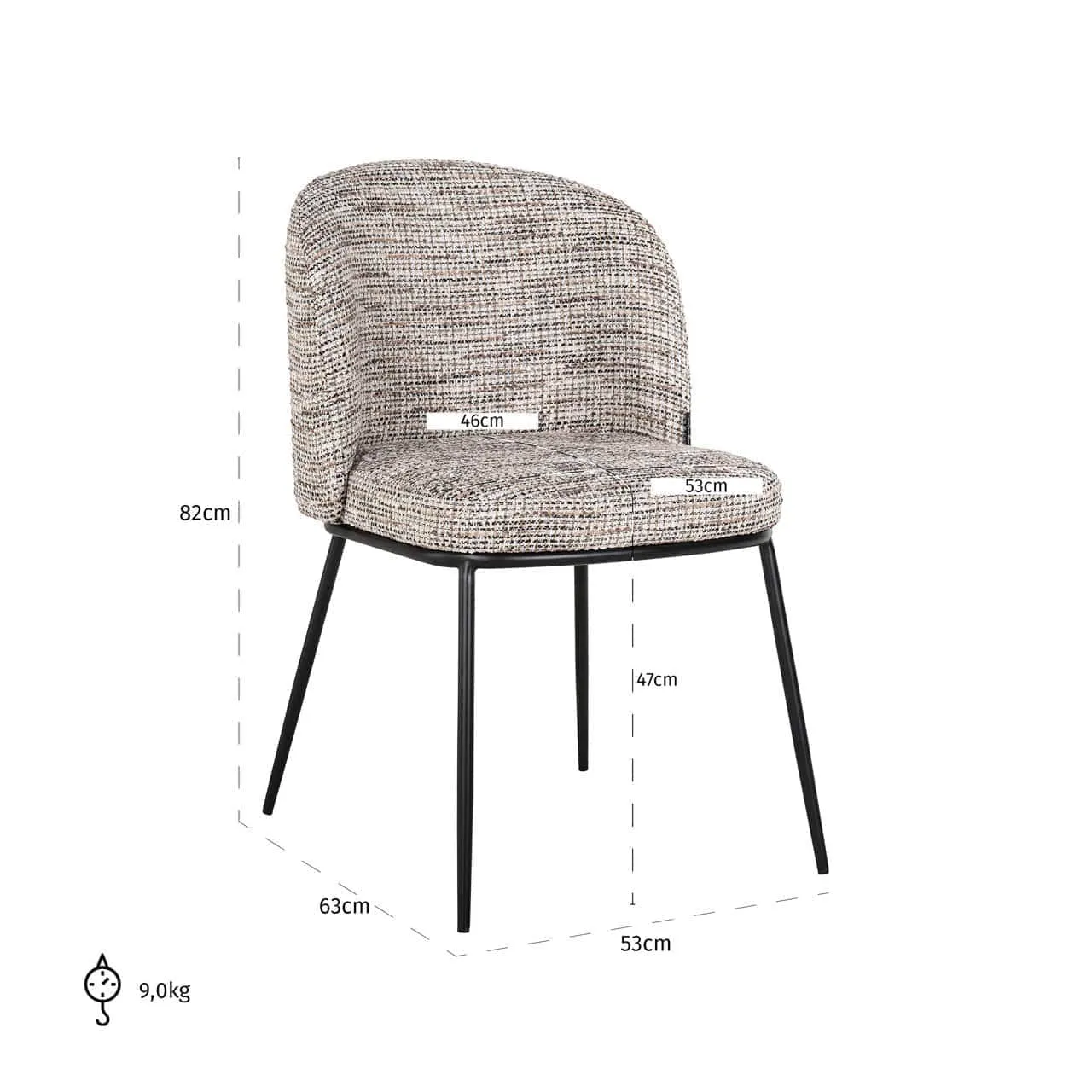 Esszimmerstuhl Elvi trendy nature brandschutz auf weißem Hintergrund mit Maßen - Richmond Interiors