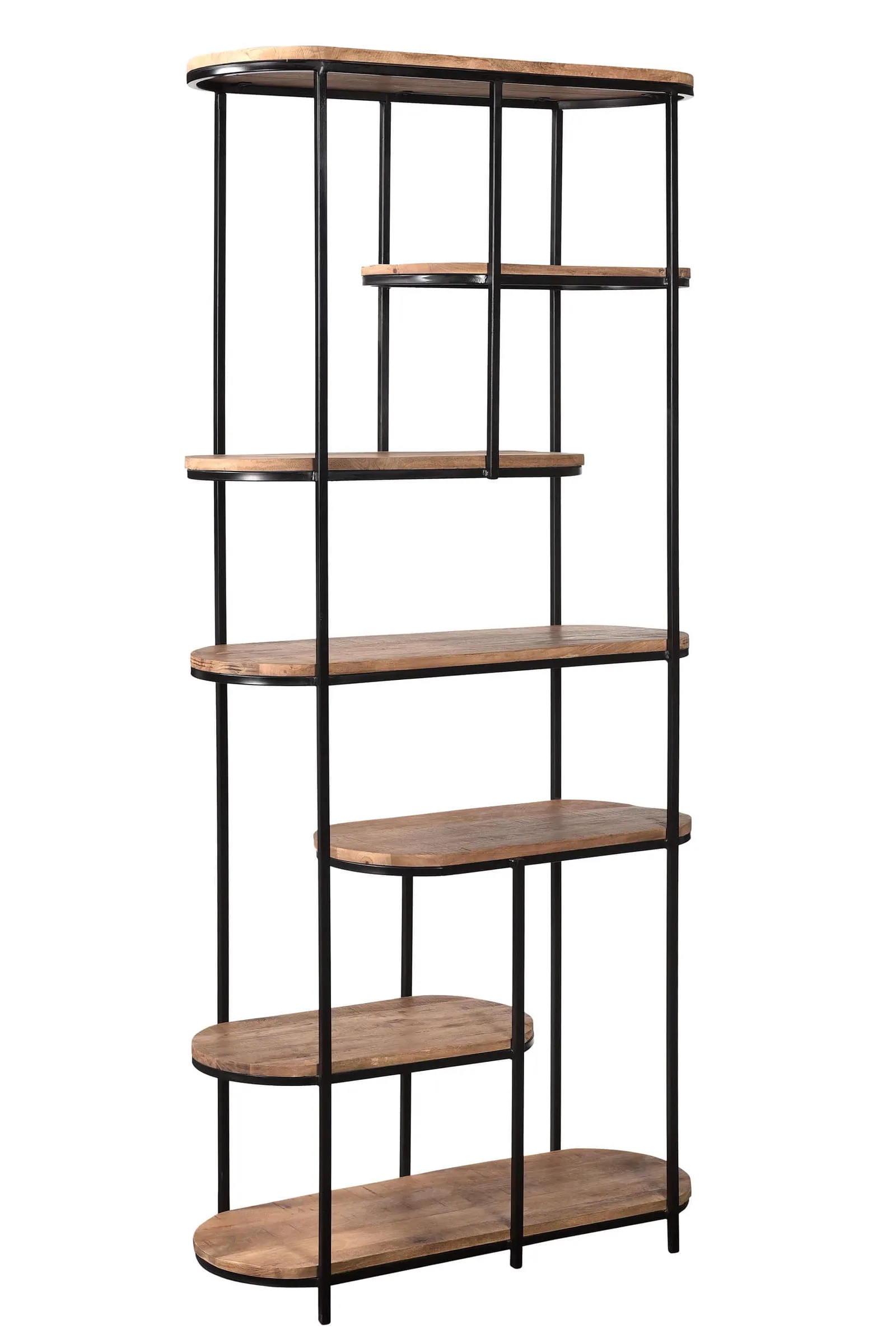 Wandschrank Brix Milou 190cm mit Holzregalböden und schwarzem Metallrahmen auf weißem Hintergrund