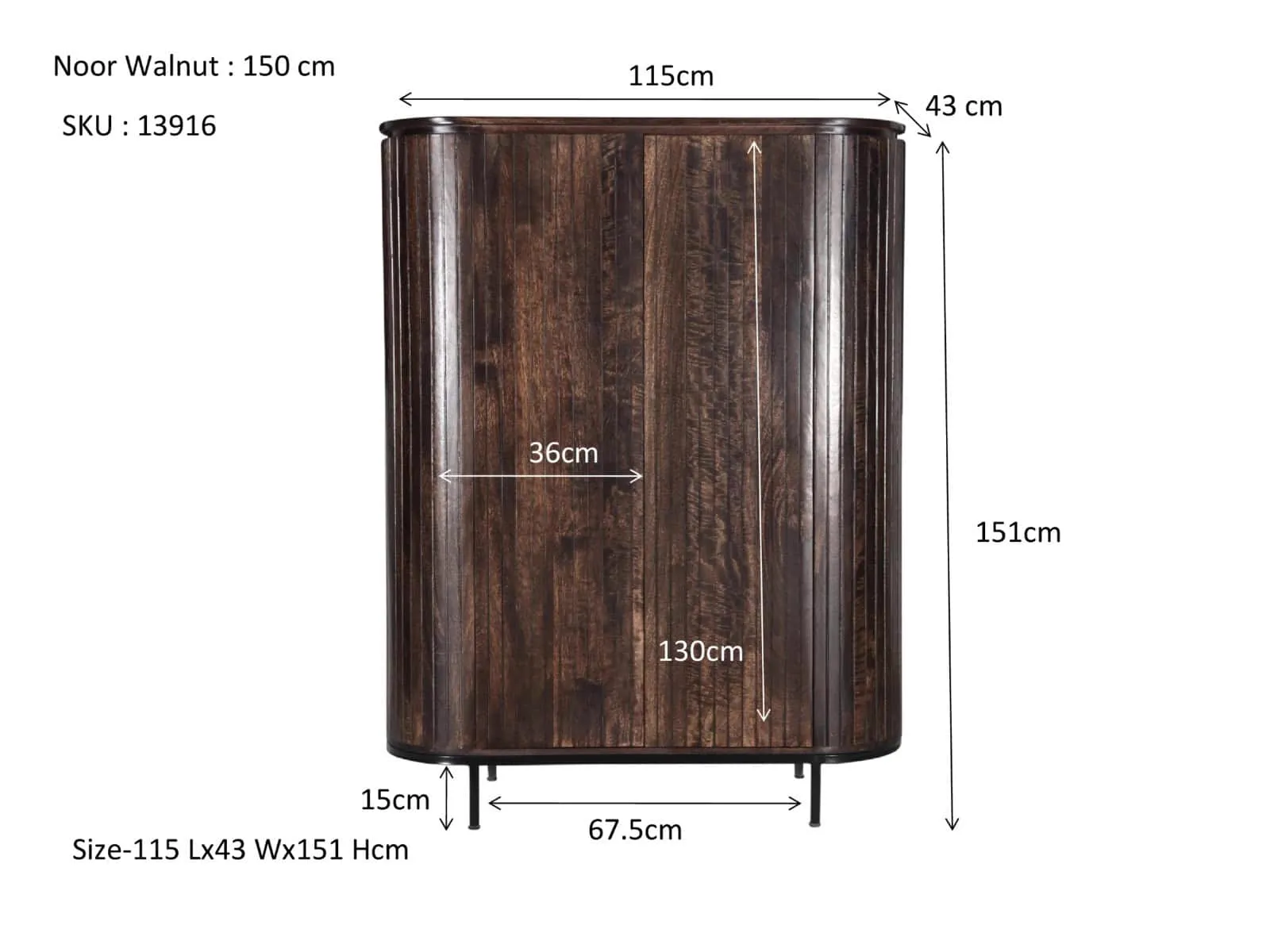 Storage Cabinet Noor Walnut 150cm - Livingfurn