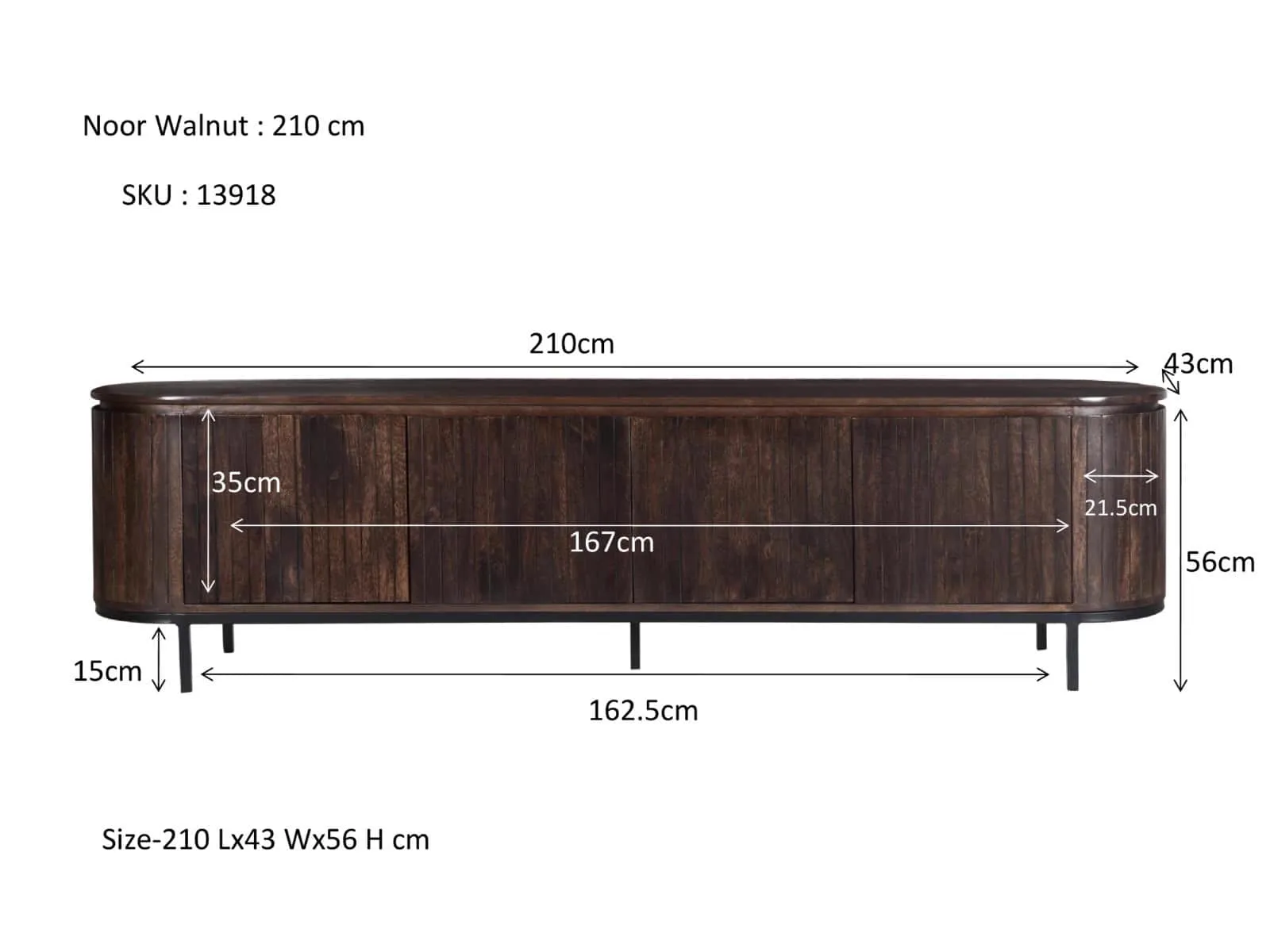 Noor Walnut TV Unit 210cm - Livingfurn