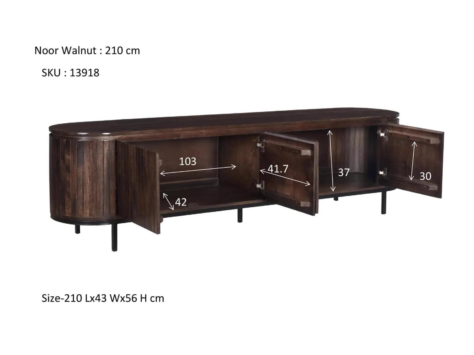 Noor Walnut TV Unit 210cm - Livingfurn
