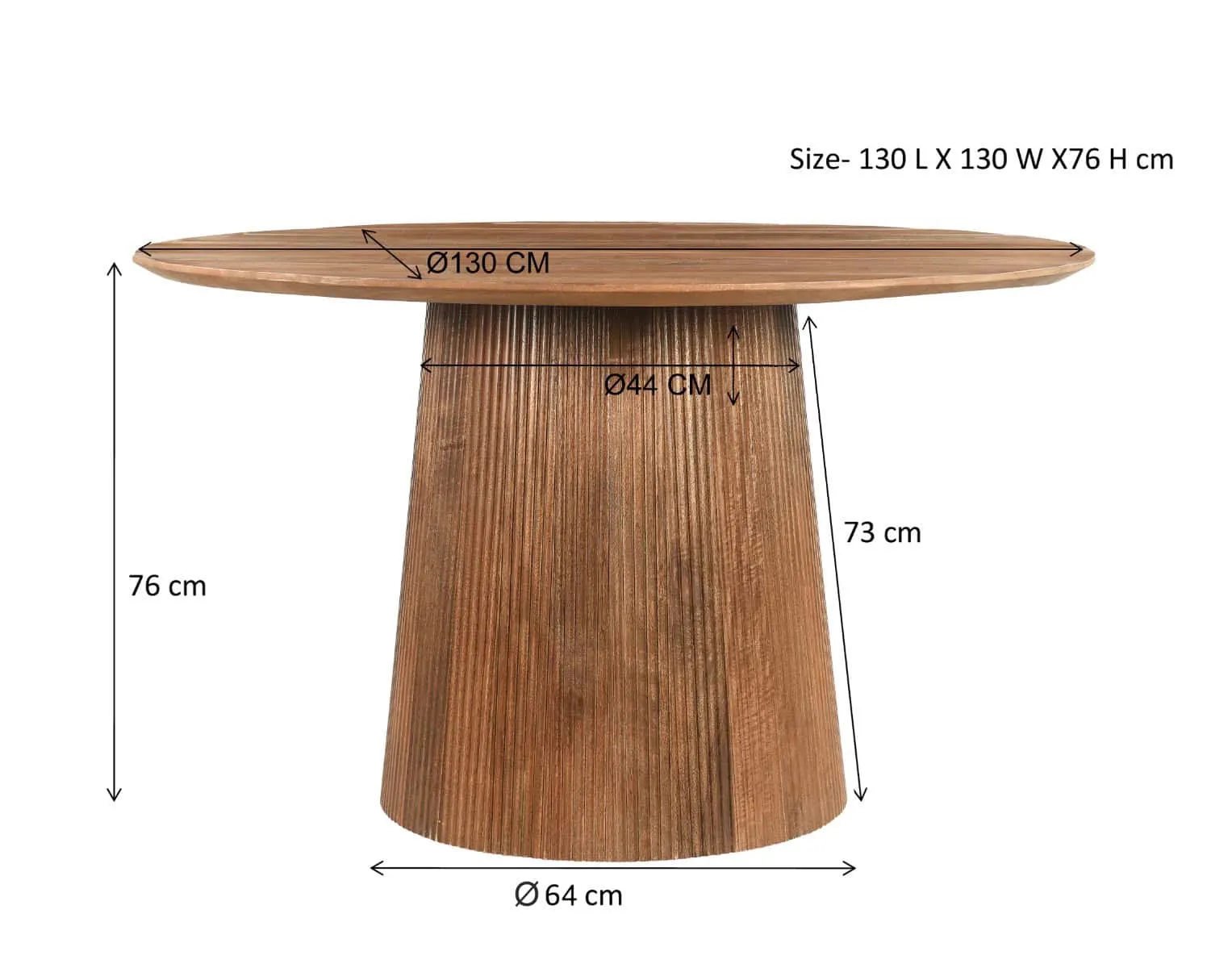 Esstisch Salvator 130cm auf weißem Hintergrund, mit den Maßen des Tisches - Livingfurn