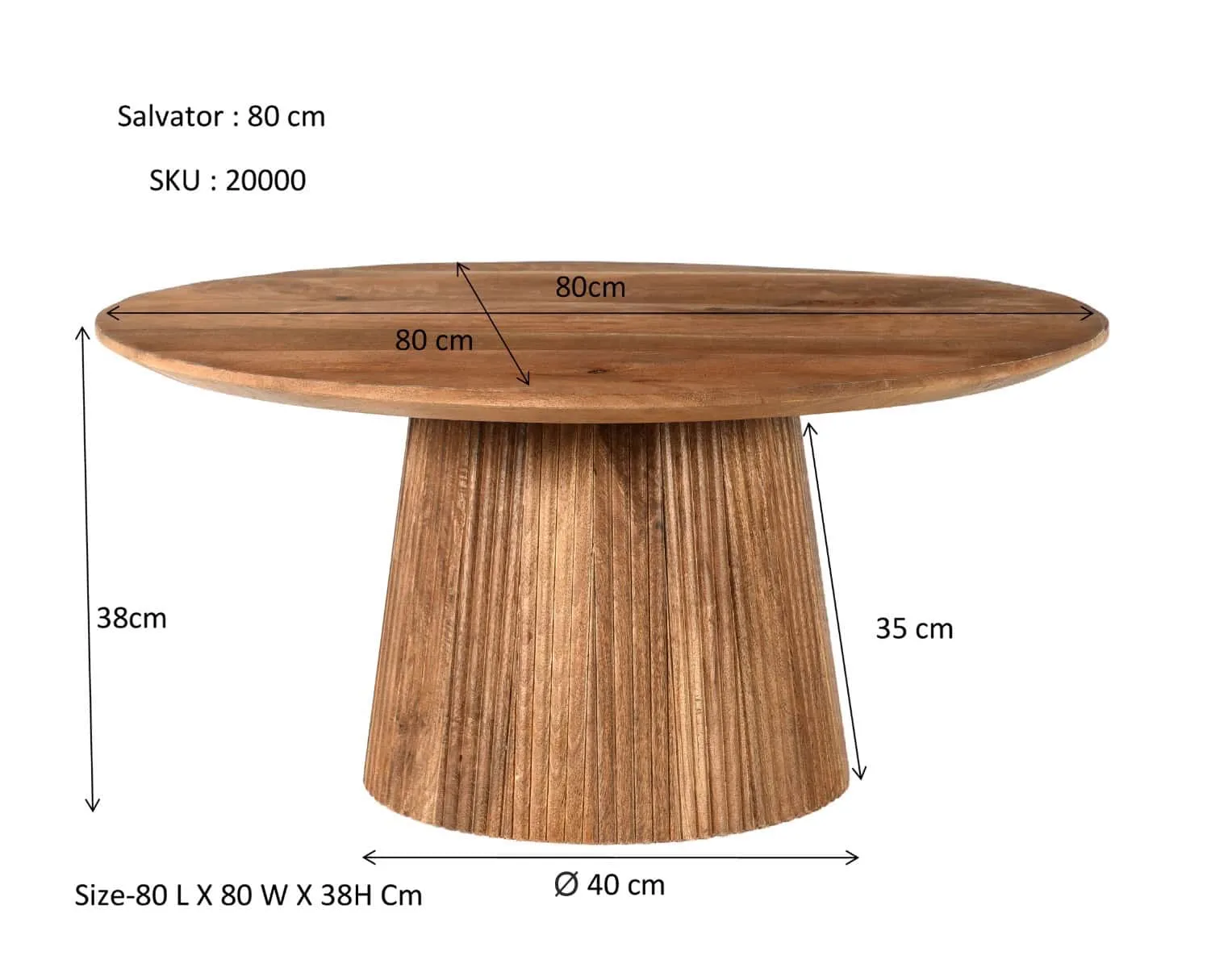 Couchtisch Salvator 80cm mit Holzplatte und Fuß auf weißem Hintergrund - Livingfurn