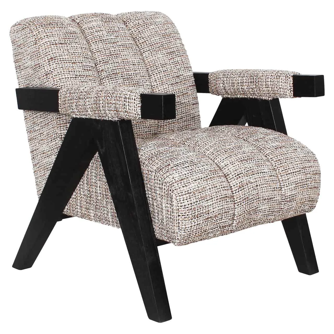 Loungesessel Clover trendy nature mit schwarzem Holzrahmen und beigem meliertem Stoff auf weißem Hintergrund - Richmond Interiors