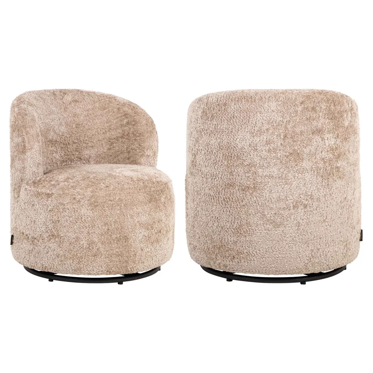Een lounge stoel Jackie sheep natural swivel kids en een bijpassende poef op een witte achtergrond - Richmond Interiors
