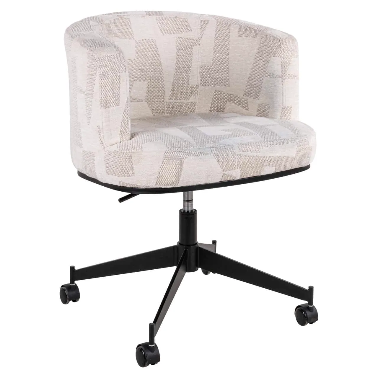Esstuhl Rochenne beige graffic swivel on wheels auf weißem Hintergrund, aus niedriger Perspektive - Richmond Interiors