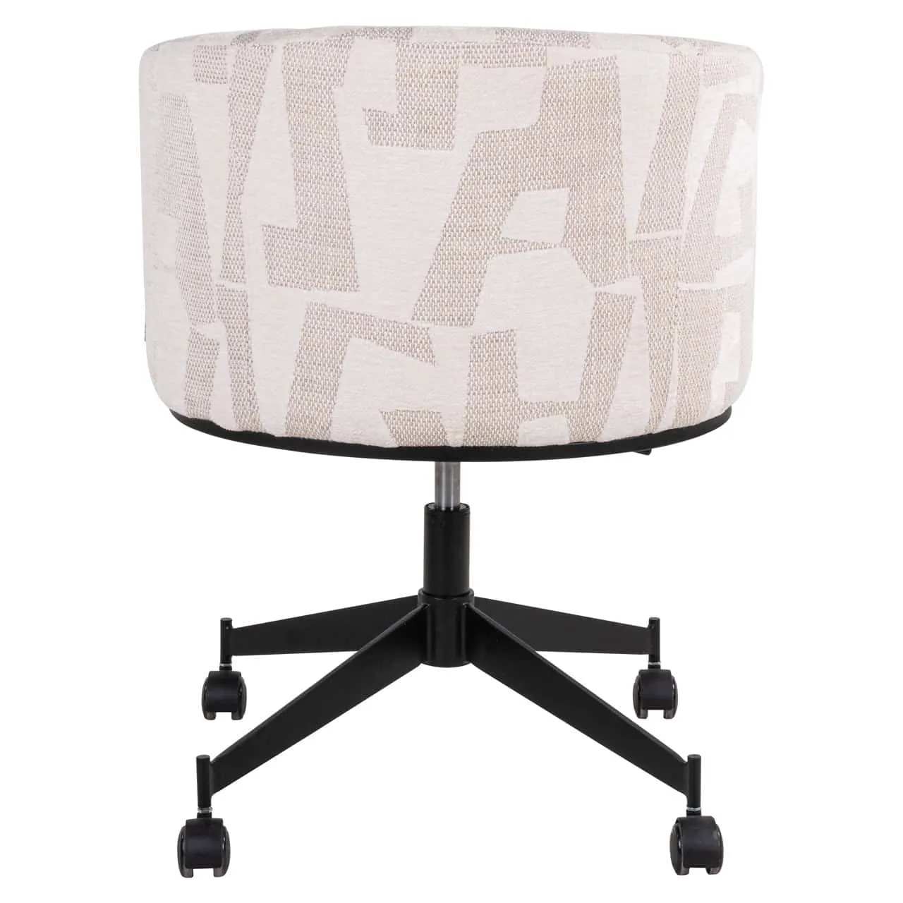 Esstuhl Rochenne beige graffic swivel on wheels, von hinten gesehen auf weißem Hintergrund - Richmond Interiors