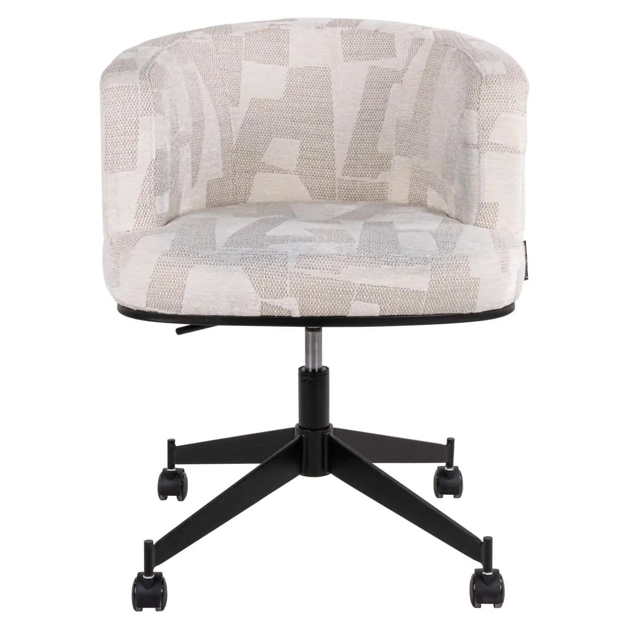 Esstuhl Rochenne beige graffic swivel on wheels auf weißem Hintergrund, schräg von vorne fotografiert - Richmond Interiors