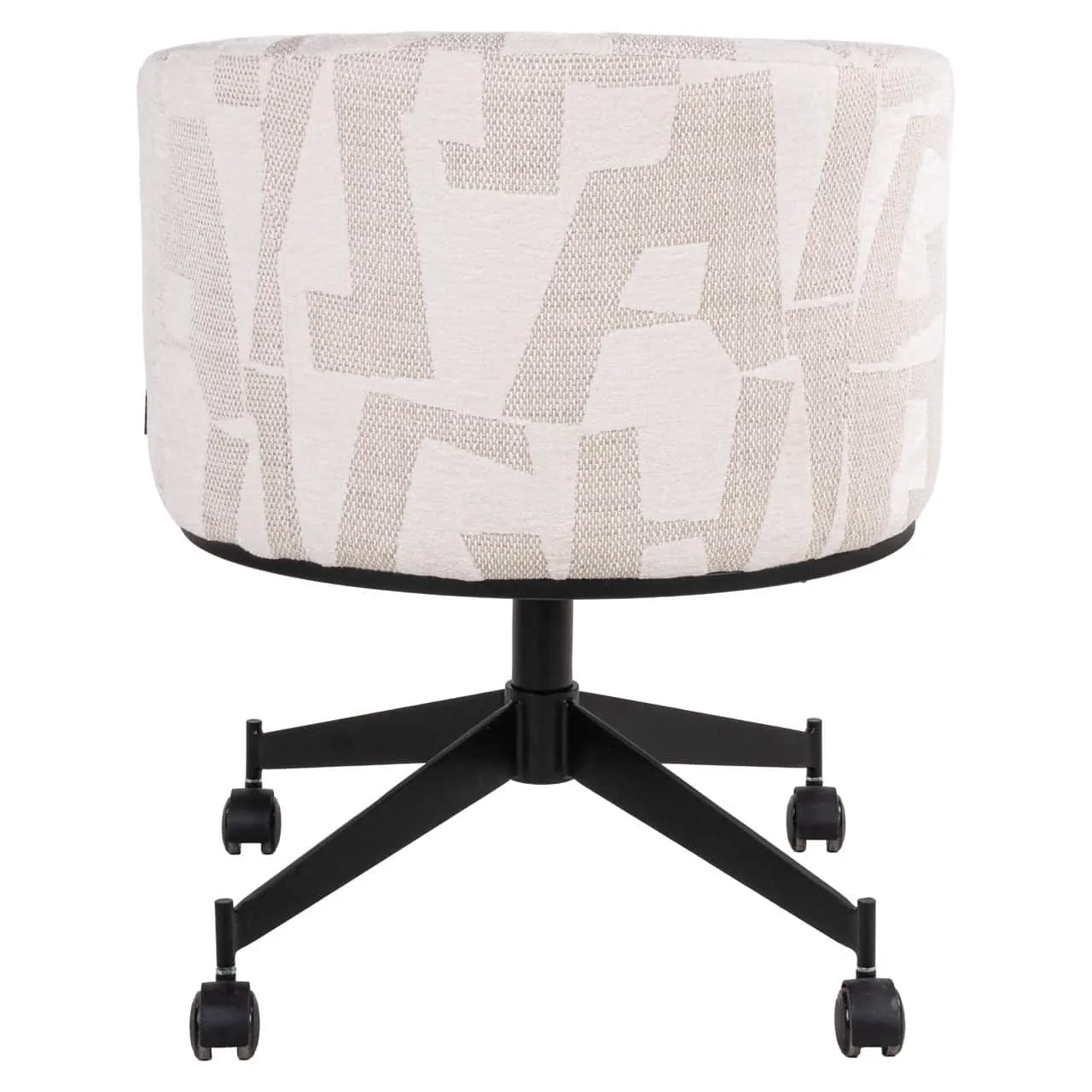 Eetkamerstoel Rochenne beige graffic swivel on wheels op een witte achtergrond, van achteren gezien - Richmond Interiors