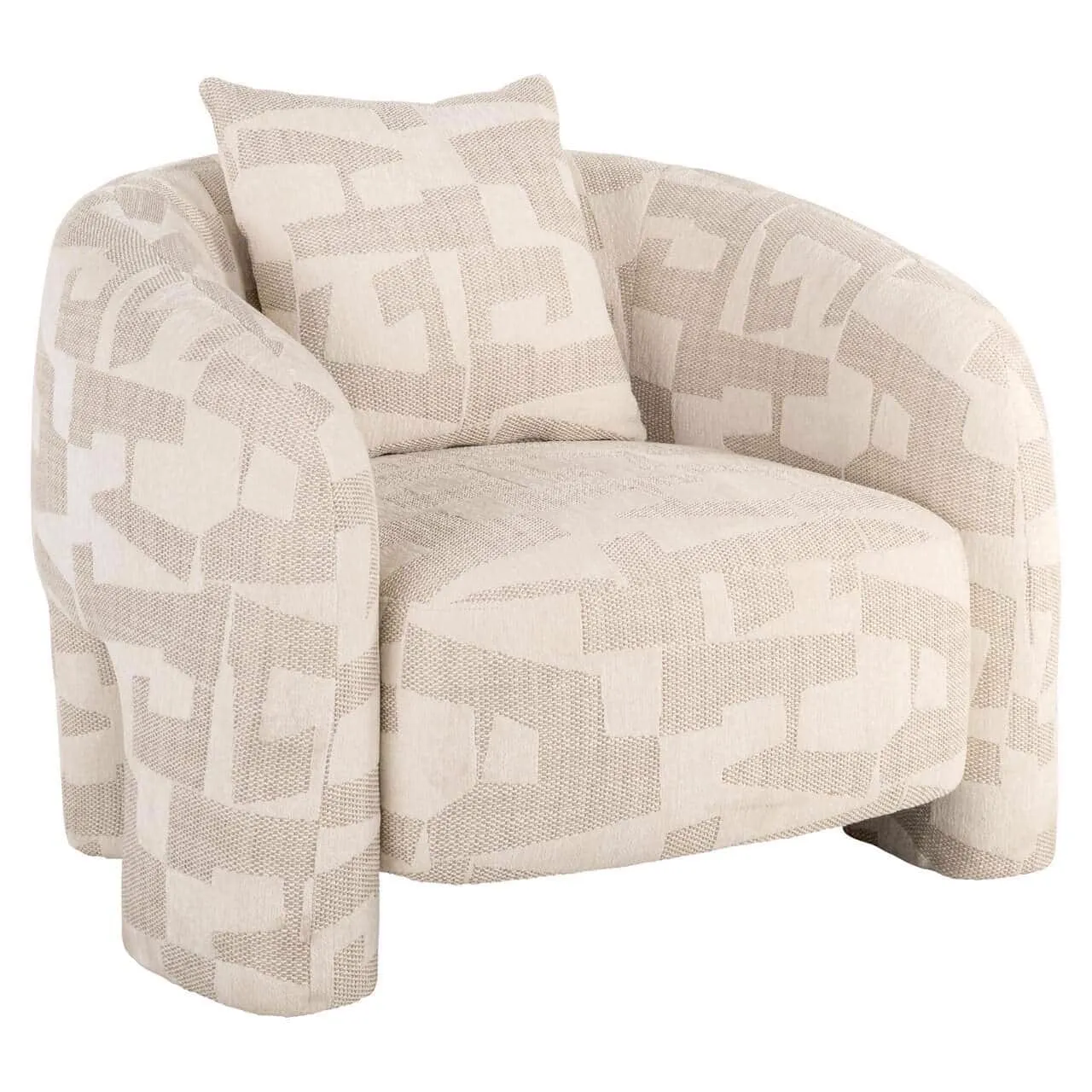 Lounge stoel Tuscany beige graphic op een witte achtergrond, vanuit een laag standpunt gefotografeerd - Richmond Interiors
