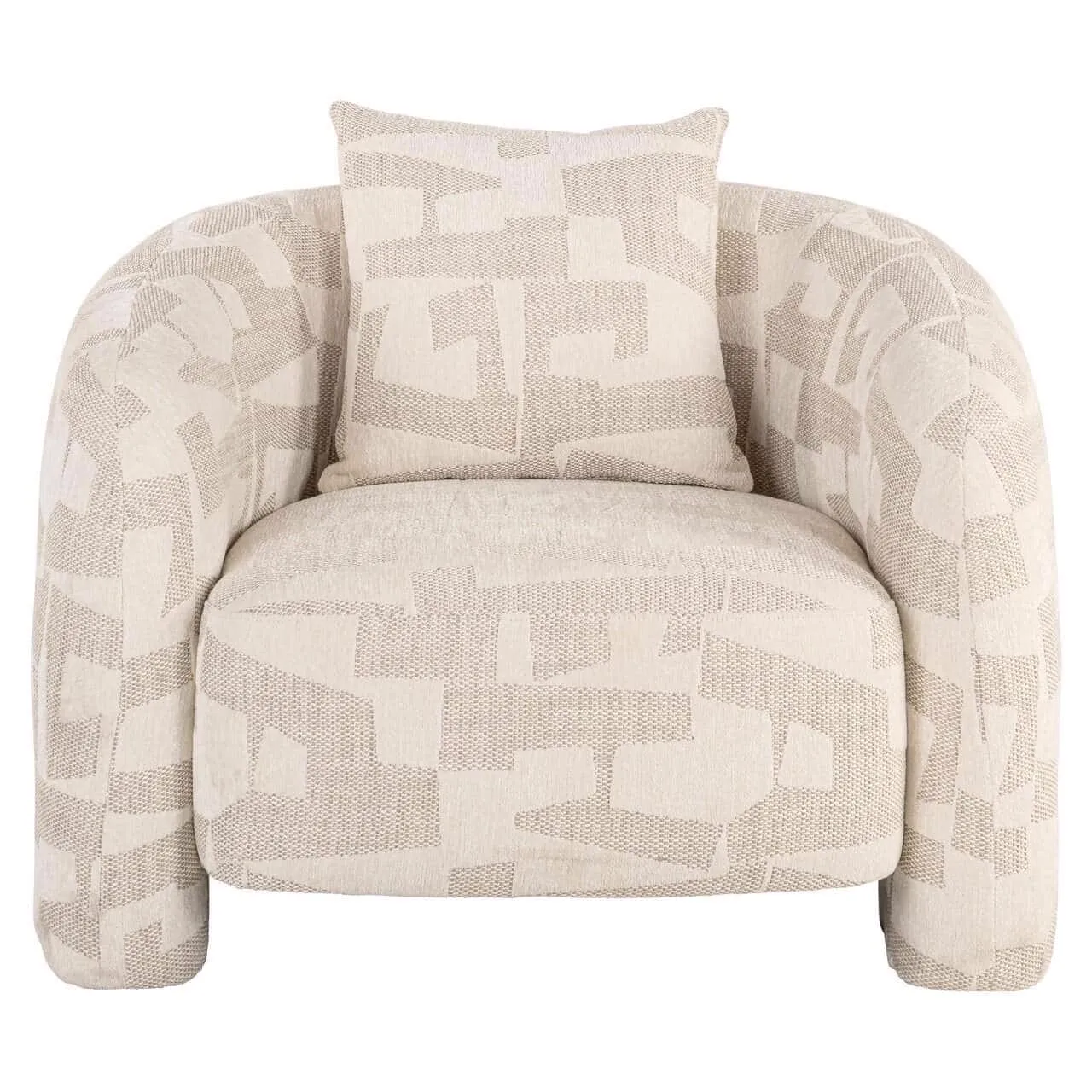 Loungesessel Tuscany beige Graffic auf weißem Hintergrund, mit einem Kissen im gleichen Muster - Richmond Interiors