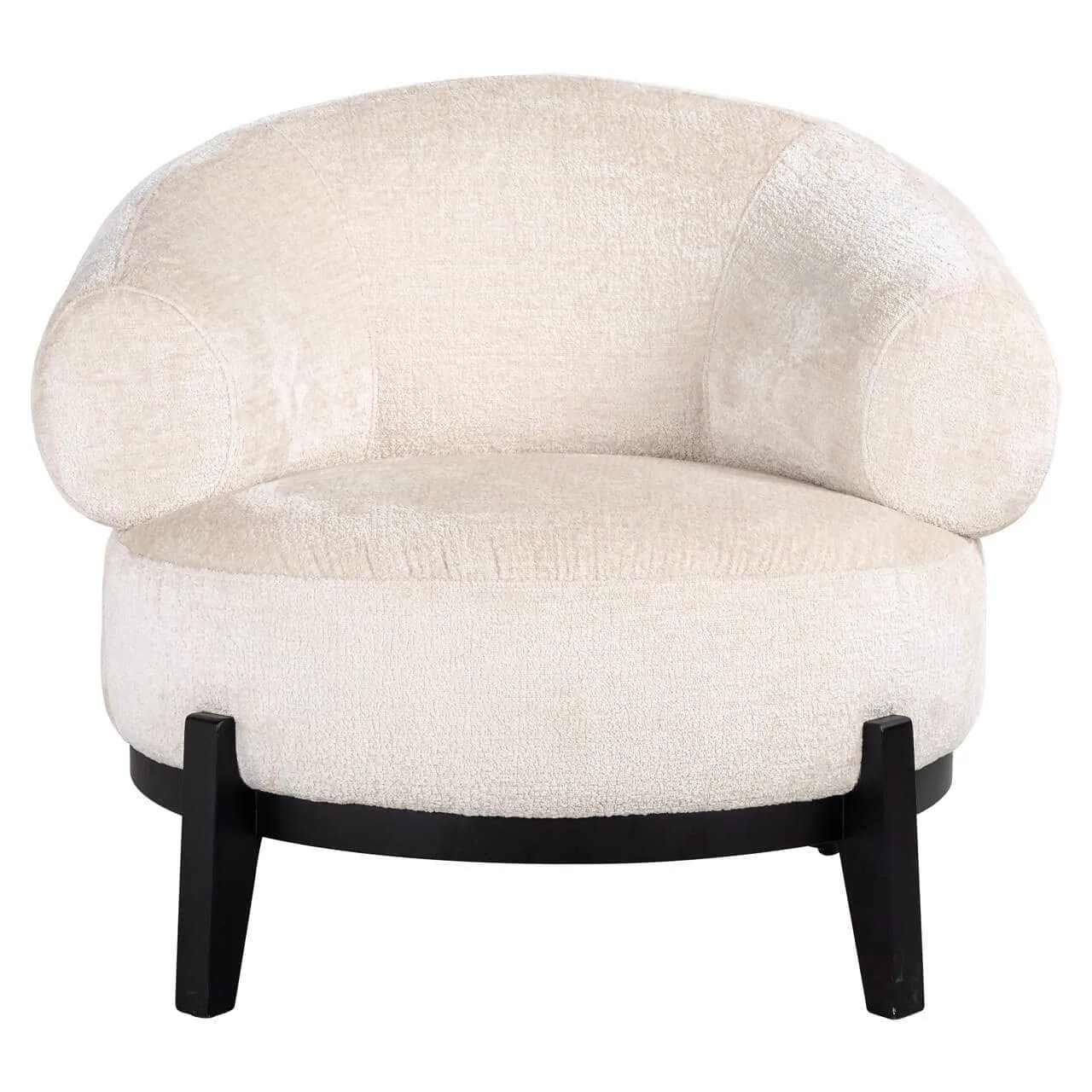 Lounge stoel Montana customized fire retardant met beige bouclé bekleding en zwarte poten op een witte achtergrond - Richmond Interiors