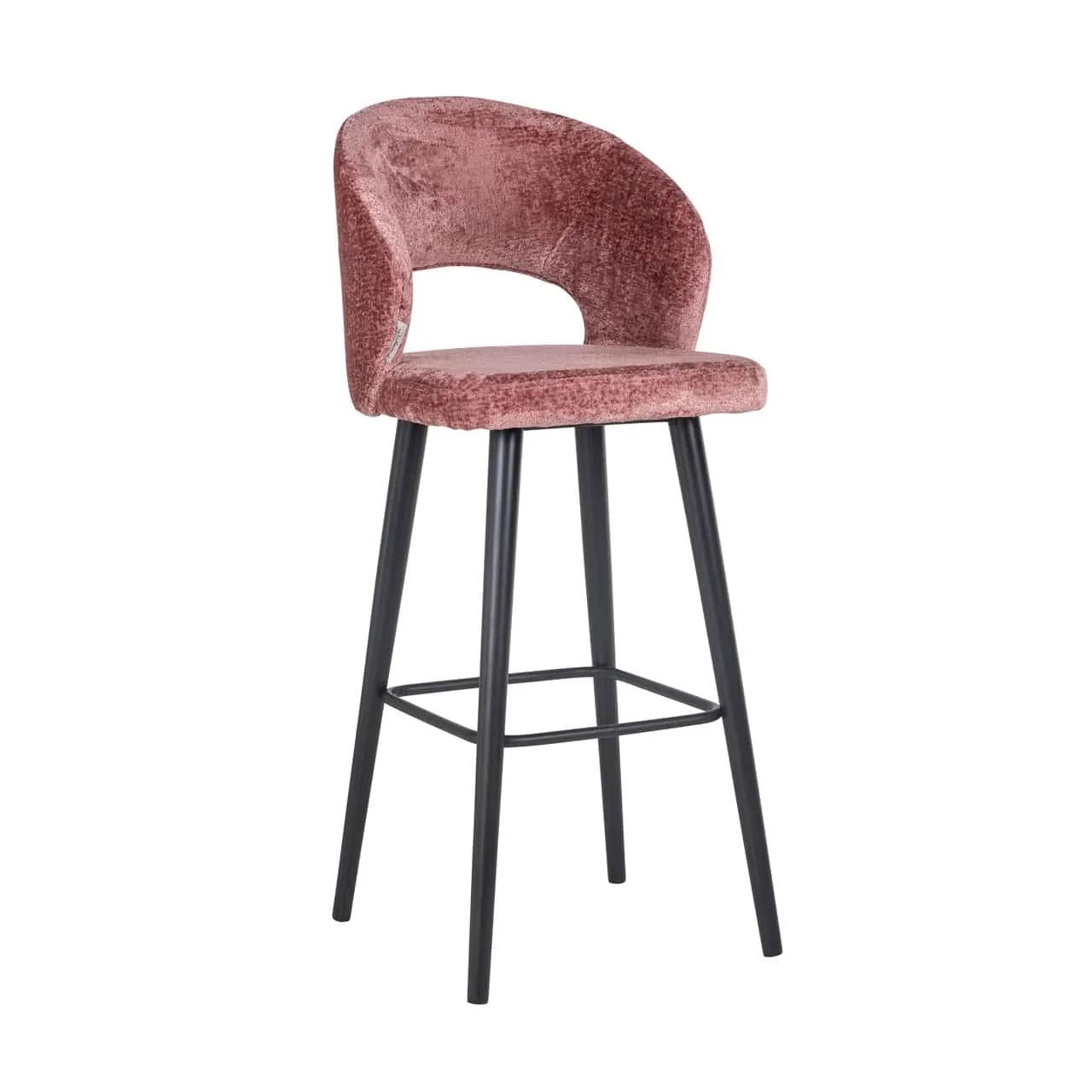 Barhocker Savoy Customized Flammschutz mit rosa Stoffbezug und schwarzen Beinen vor weißem Hintergrund - Richmond Interiors