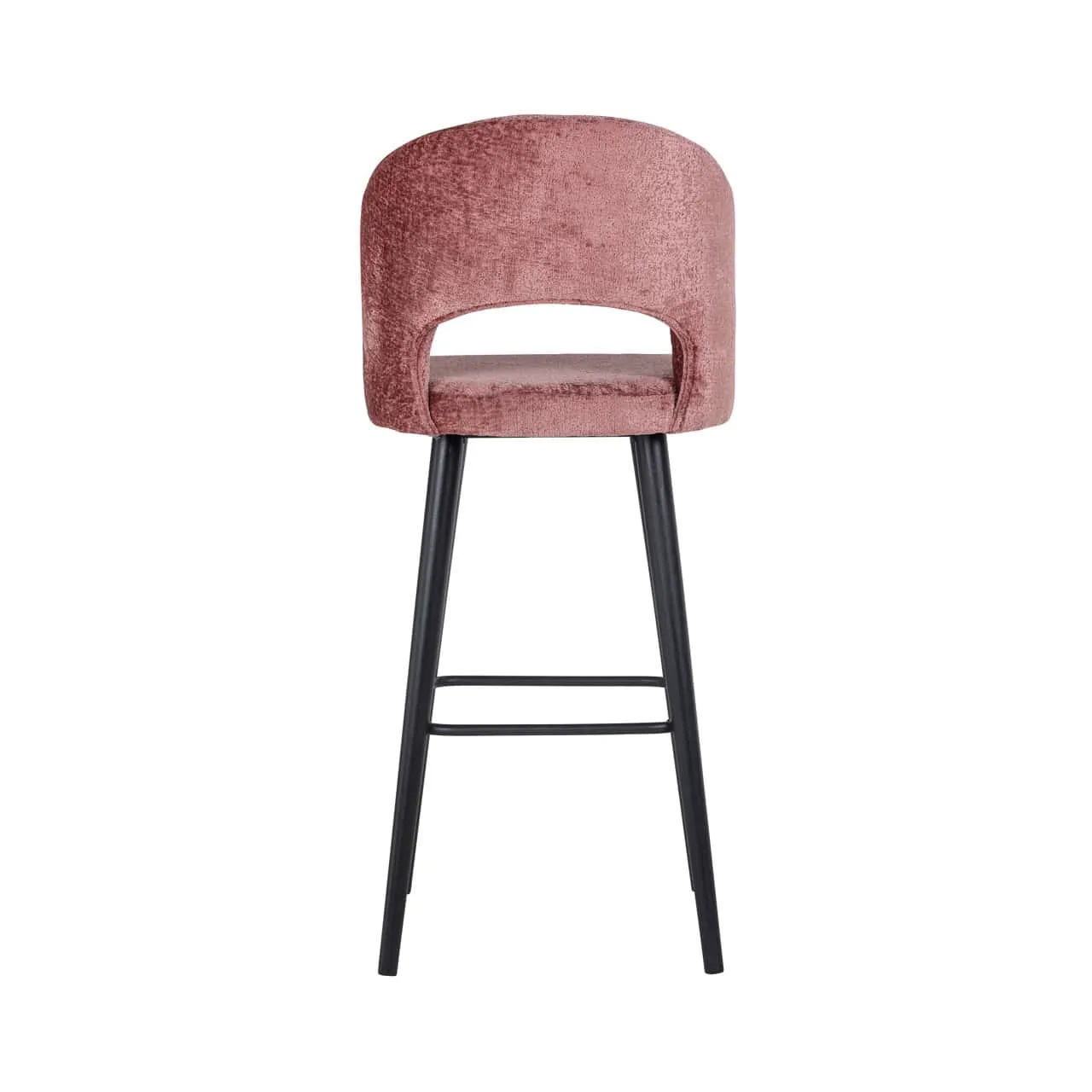 Barhocker Savoy Customized Flammschutz mit rosa Samtbezug und schwarzen Beinen auf weißem Hintergrund - Richmond Interiors