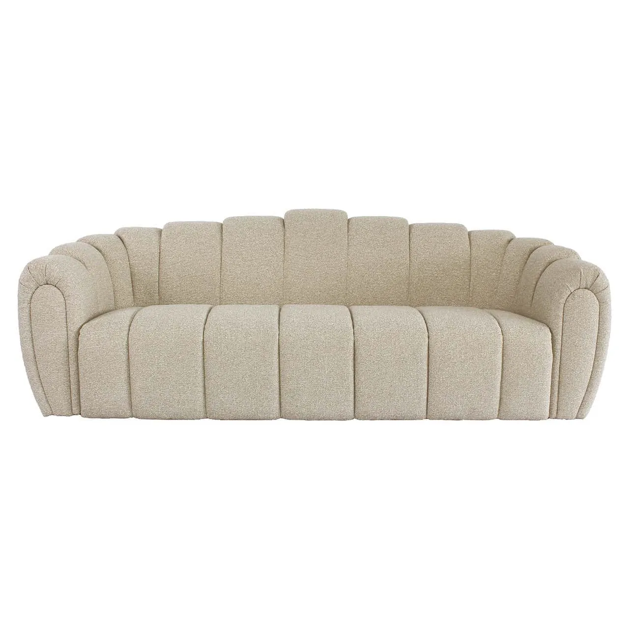 Sofa Croissant Biscotti auf weißem Hintergrund, direkt von vorne fotografiert - Richmond Interiors