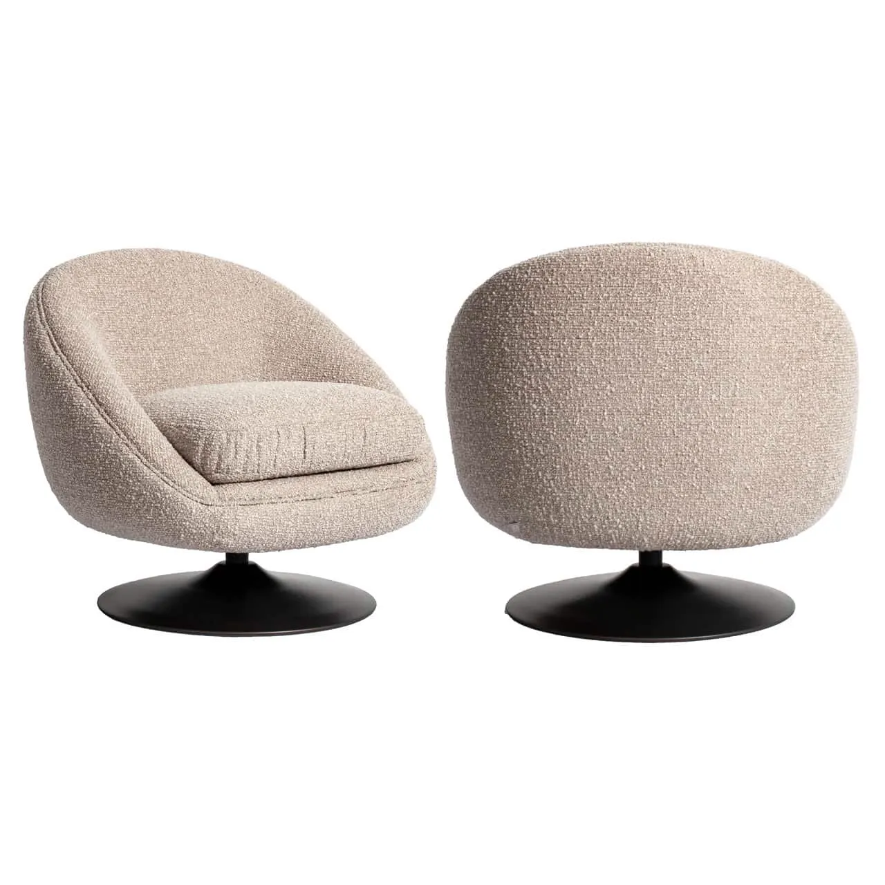 Zwei Lounge Sessel Nodo natural chunky swivel auf weißem Hintergrund, aus verschiedenen Blickwinkeln fotografiert - Richmond Interiors