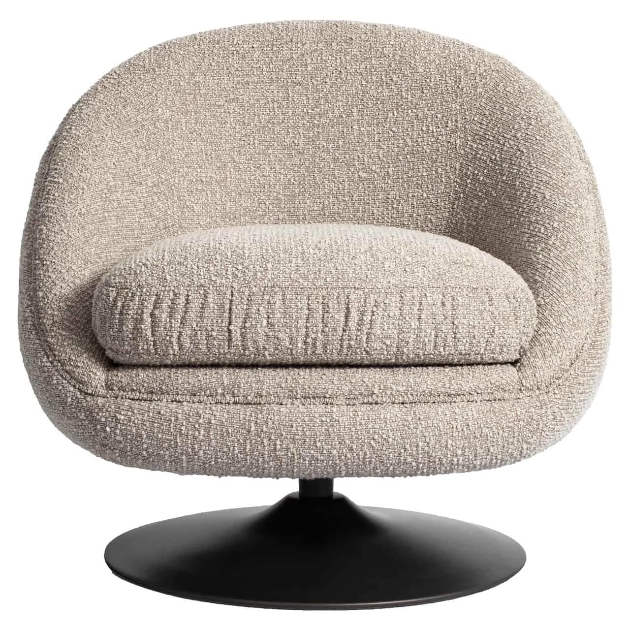 Lounge Sessel Nodo natural chunky swivel mit runder Sitzfläche und Rückenlehne auf einem schwarzen Drehfuß - Richmond Interiors