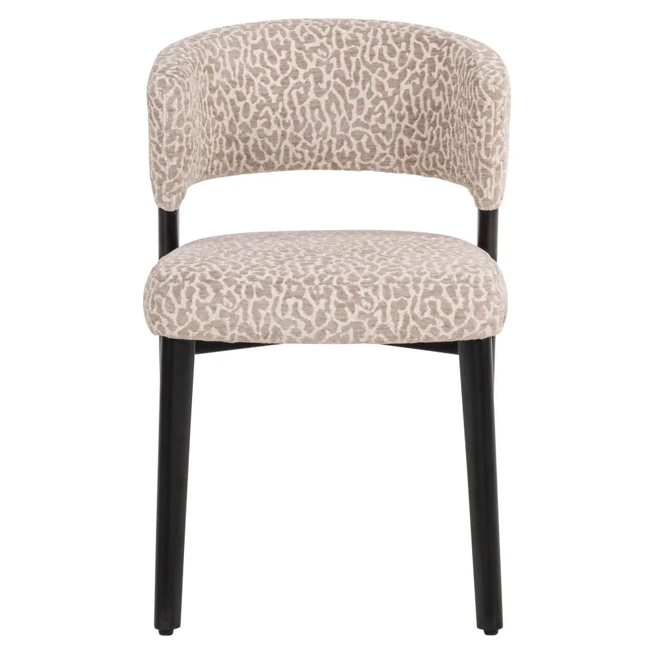 Esszimmerstuhl Zeno beige leopard auf weißem Hintergrund, von vorne fotografiert - Richmond Interiors