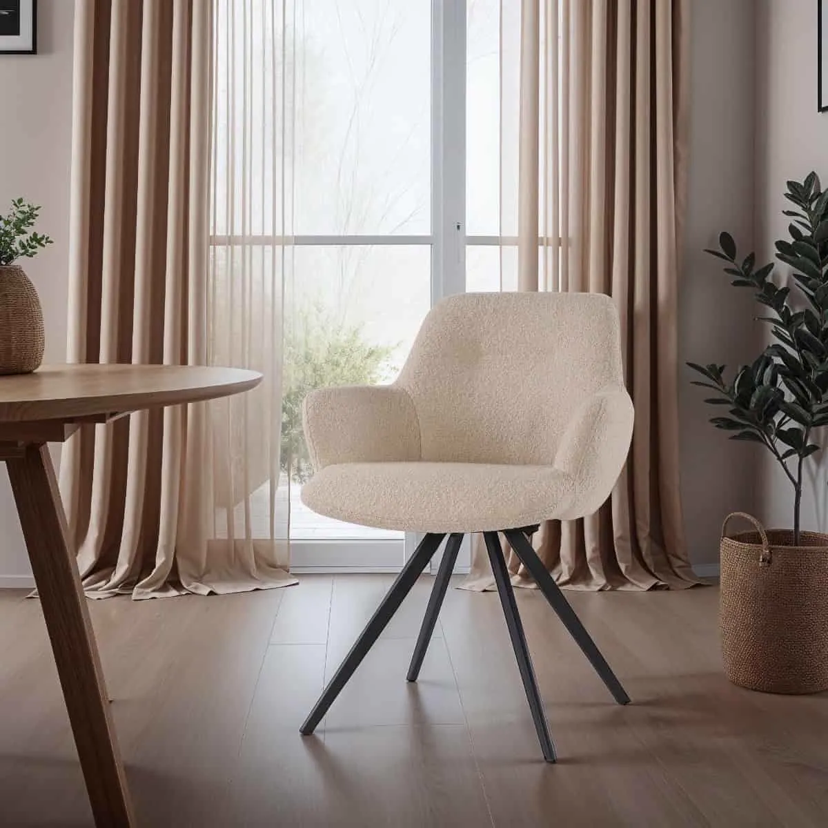 Doreen Boucle Beige Dining Chair - Livingfurn