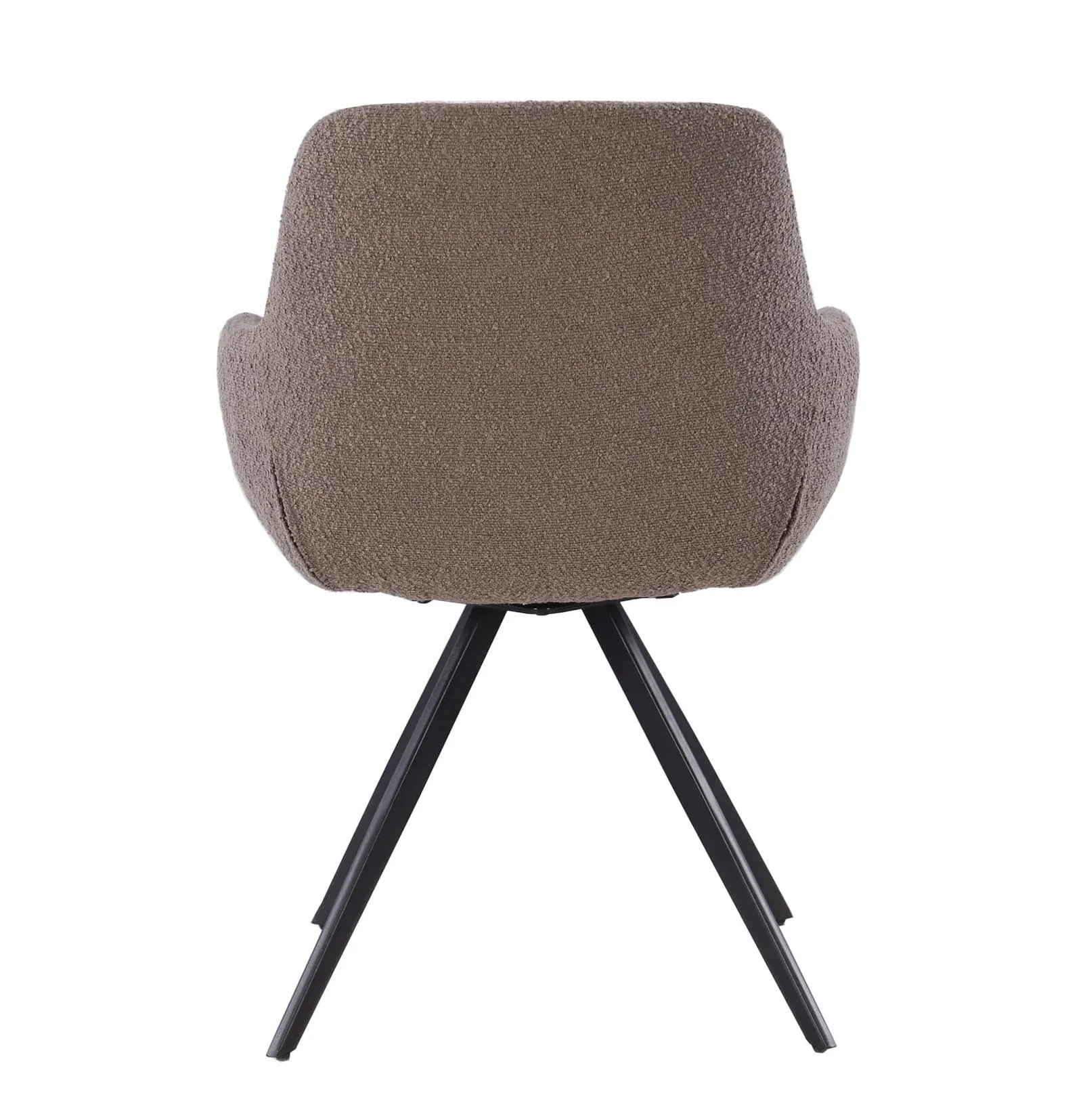 Der Doreen Boucle Brown Stuhl von Livingfurn, von hinten auf weißem Hintergrund fotografiert