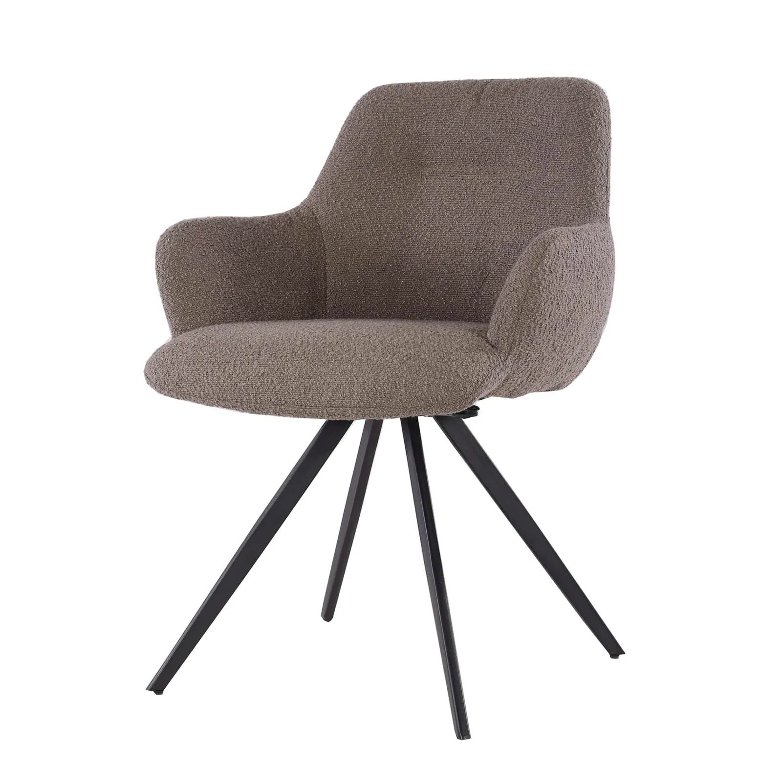Doreen Boucle Brown Stuhl auf weißem Hintergrund, aus einem niedrigen Blickwinkel fotografiert - Livingfurn