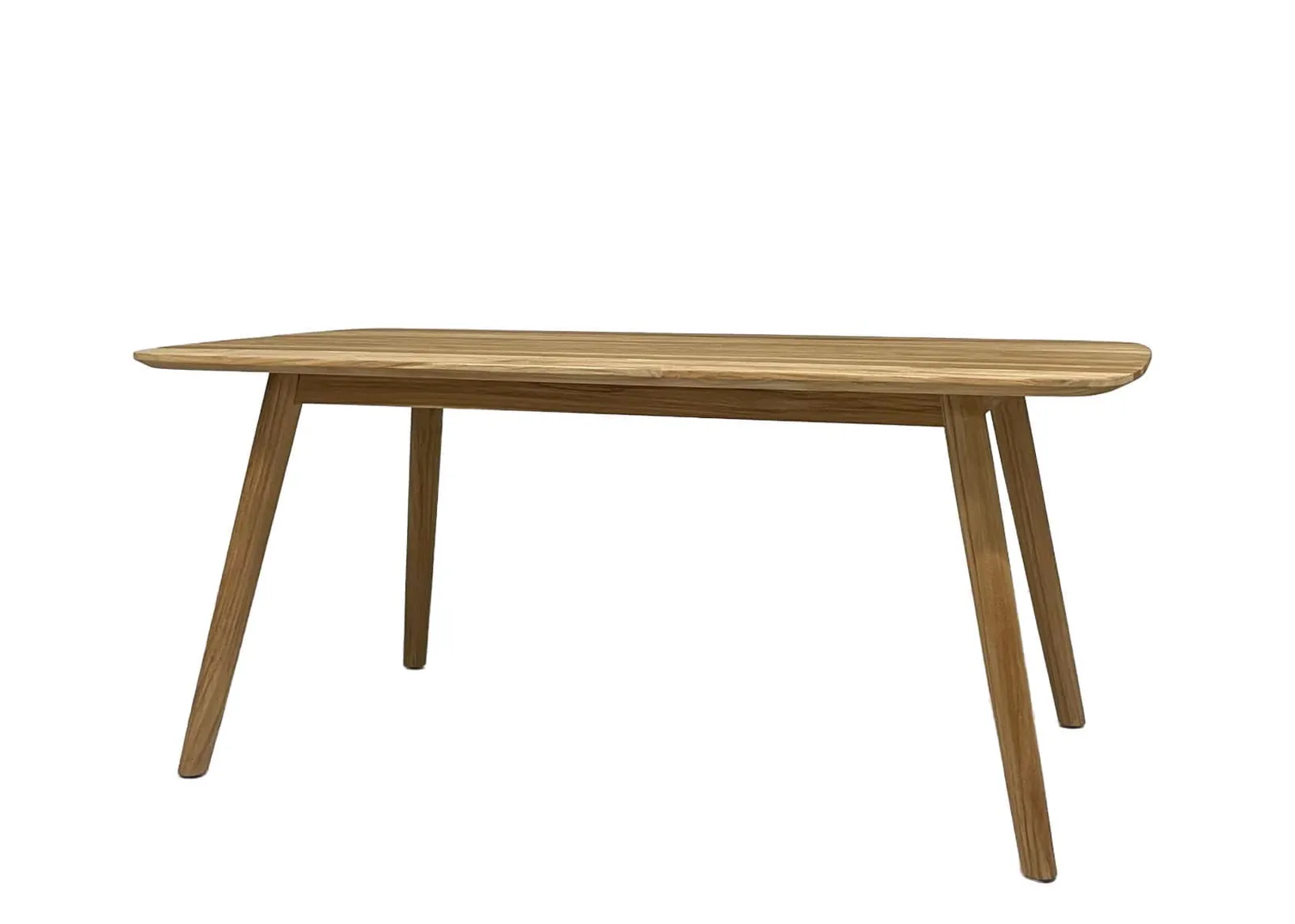 Der Lugano 180cm Tisch, mit abgerundeten Ecken und schrägen Beinen, steht auf weißem Hintergrund - Livingfurn