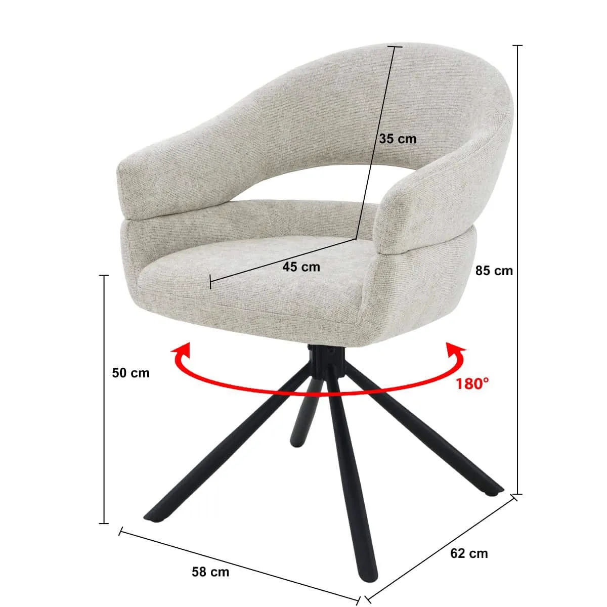 Esszimmerstuhl Linn Toffee auf weißem Hintergrund, mit Maßen von 85 cm Höhe, 58 cm Breite und 62 cm Tiefe - Livingfurn
