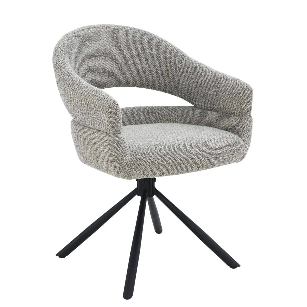 Esszimmerstuhl Linn Taupe auf weißem Hintergrund, aus einem niedrigen Blickwinkel fotografiert - Livingfurn